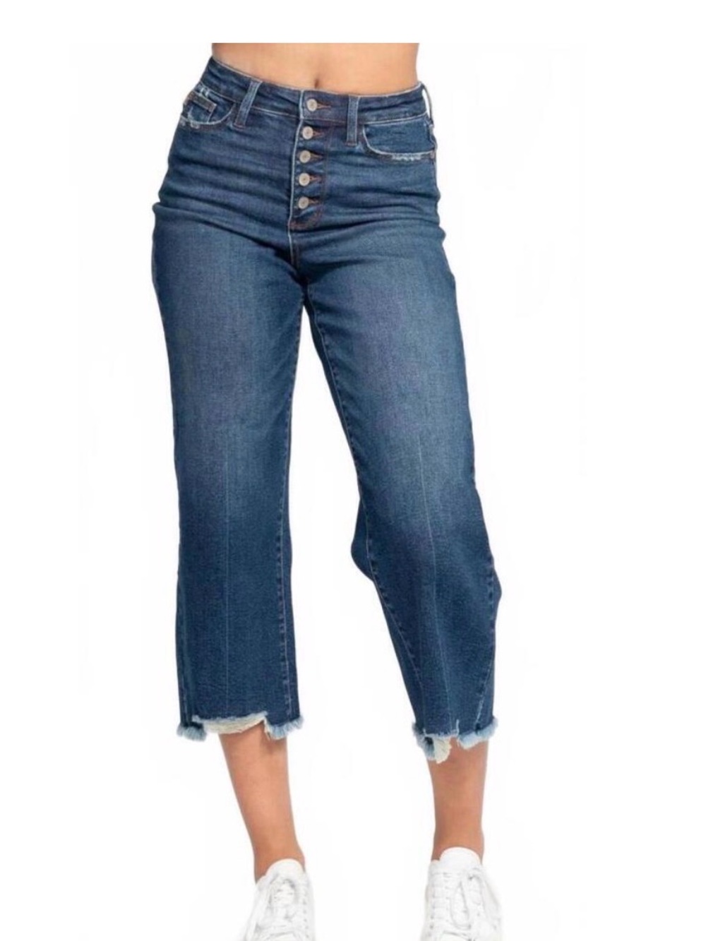 NWOT Judy Blue High-Rise Wide Cropped Button-Fly Jeans - Dark Blue Size 5/27